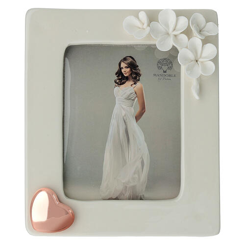 Quadro para fotografia com flores e coração rosê 20x15 cm 1