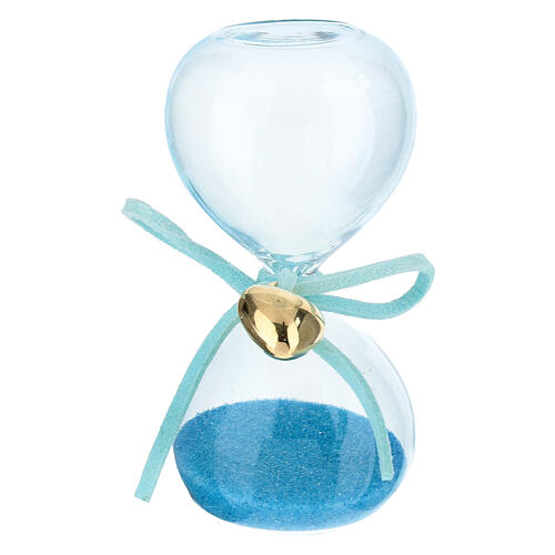 Reloj de arena arena azul corazón oro 8 cm 1