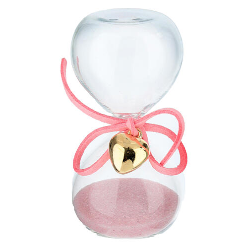 Pink sand hourglass with gold heart 8 cm 1