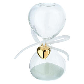 White sand hourglass with golden heart, 3 in