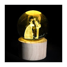 Bomboniera globo sposi cristallo base legno illuminata 9 cm