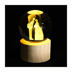 Bomboniera globo cristallo sposi base legno illuminata 11 cm
