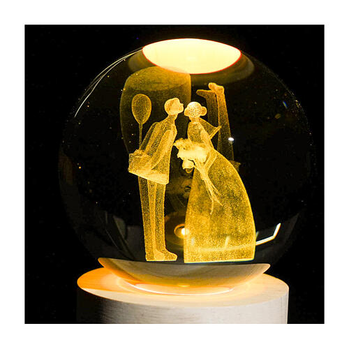 Bomboniera globo cristallo sposi base legno illuminata 11 cm 3