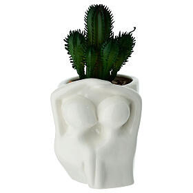 Set mit verliebtem Paar auf Porzellanvase mit Kaktus 15 cm