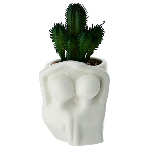 Set mit verliebtem Paar auf Porzellanvase mit Kaktus 15 cm 2