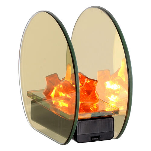 LED fireplace, 4x2x4 in, golden glass 2