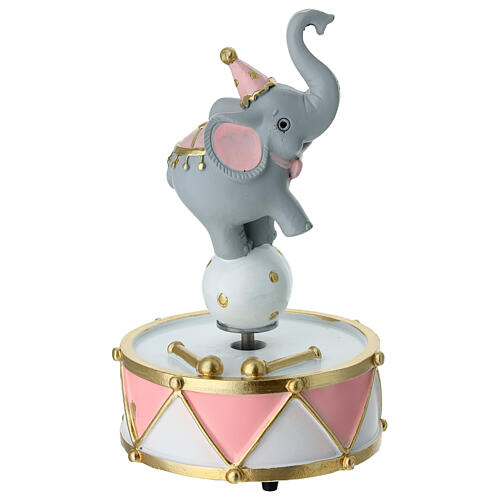 Boîte à musique souvenir avec éléphant de cirque rose 17 cm 1
