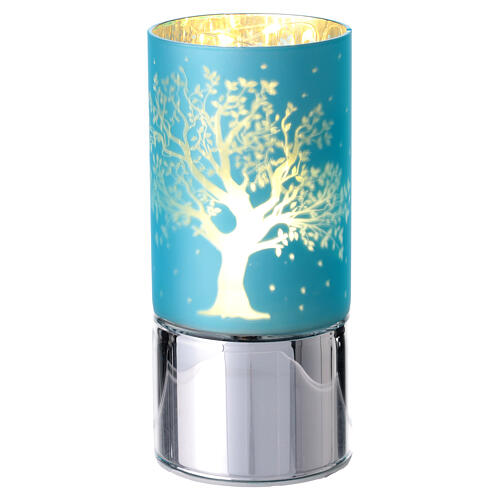 Lámpara LED vidrio azul opaco árbol de la vida Bagutta recuerdos 1