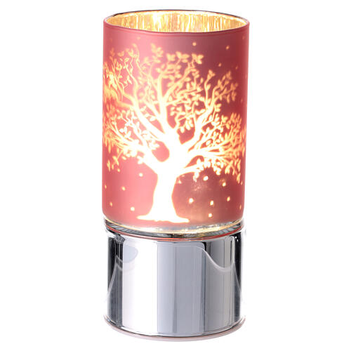 LED lamp of opaque pink glass with Tree of Life silhouette, favour by Bagutta 1
