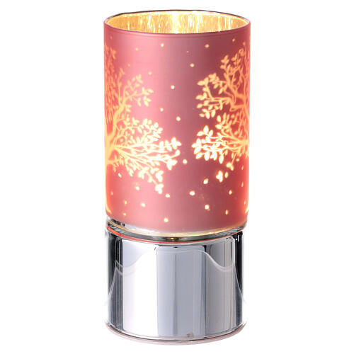 LED lamp of opaque pink glass with Tree of Life silhouette, favour by Bagutta 2