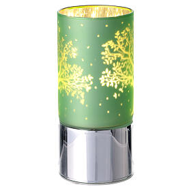 Favour lamp of opaque green glass, Tree of Life and LED lights by Bagutta