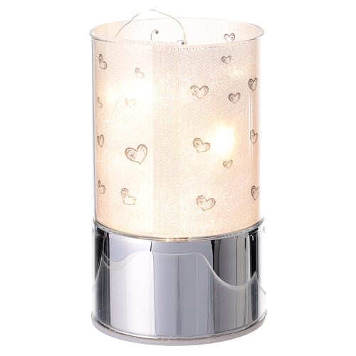 Lampe en verre cadeau invités cœurs rouges et noirs avec micro LEDs Bagutta 2