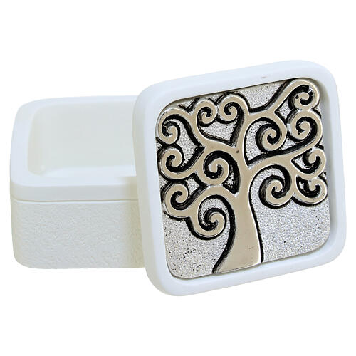 Favour box with silver Tree of Life by Bagutta, 2x2 in 2