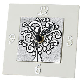 Recuerdo reloj cuadrado Árbol de la Vida plateado resina 10x10 cm Bagutta