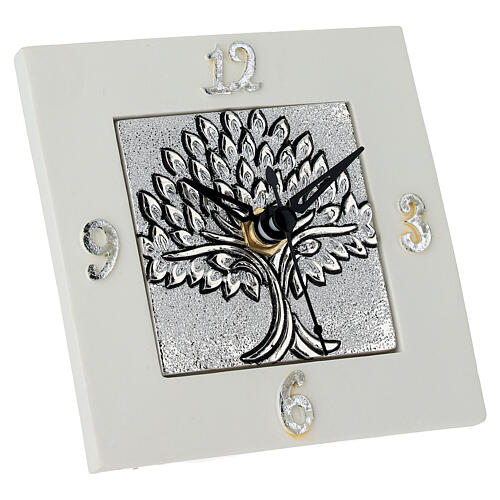 Square clock favour with silver Tree of Life, 4 in, resin, Bagutta 2