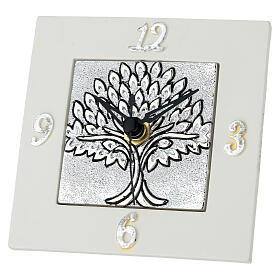 Remerciement horloge carrée arbre de vie argenté résine 10 cm Bagutta
