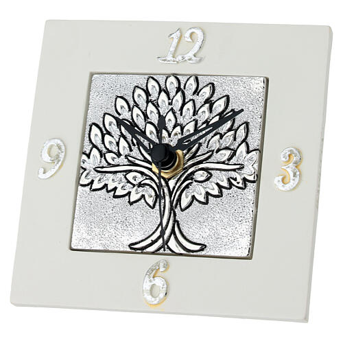 Remerciement horloge carrée arbre de vie argenté résine 10 cm Bagutta 1