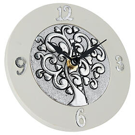 Recuerdo reloj cuadrado Árbol de la Vida plateado resina 15 cm Bagutta