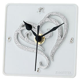 Remerciement horloge cœur stylisé argenté en résine 10x10 cm Bagutta