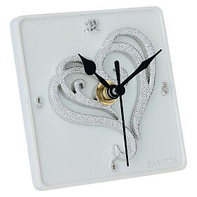 Remerciement horloge cœur stylisé argenté en résine 10x10 cm Bagutta