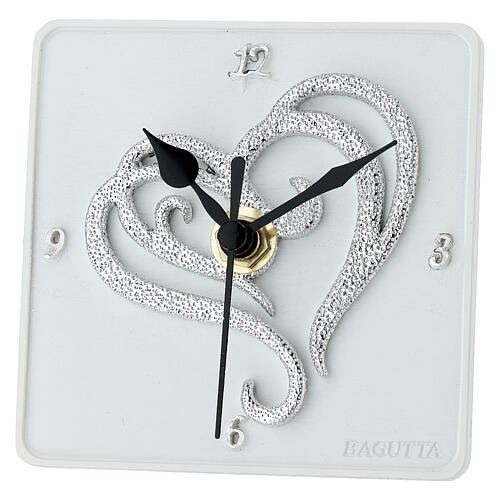 Remerciement horloge cœur stylisé argenté en résine 10x10 cm Bagutta 1