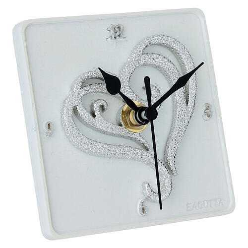 Remerciement horloge cœur stylisé argenté en résine 10x10 cm Bagutta 2