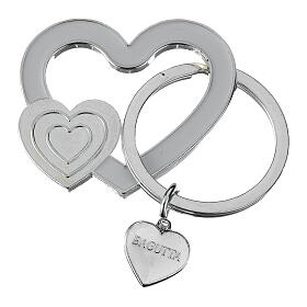 White enameled heart-shaped key ring with small Bagutta heart charm