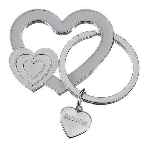Llavero corazón esmaltado blanco y corazoncito Bagutta 1