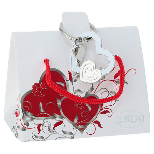 White Enamel Heart Keychain with Small Heart, Bagutta 3