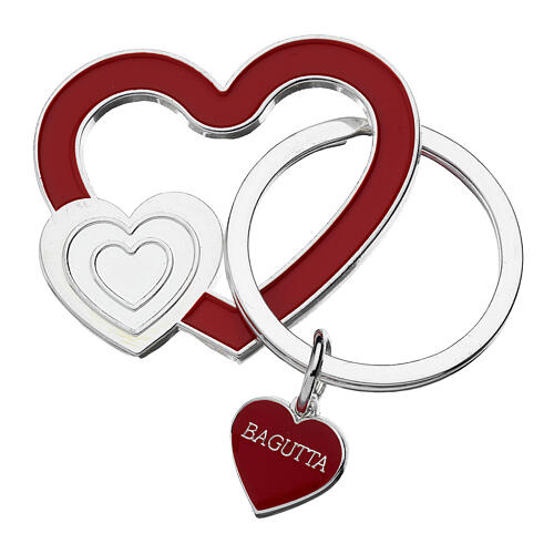Red enameled heart-shaped key ring with Bagutta heart charm 1