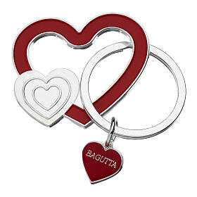 Red Enameled Heart Keychain with Bagutta Logo Heart Charm