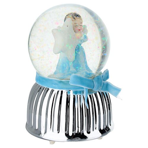 Carillón bola de nieve con angelito azul estrella 13 cm Bagutta 3