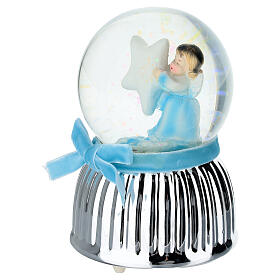 Caixa de música globo de neve com anjinho azul estrela 13 cm Bagutta
