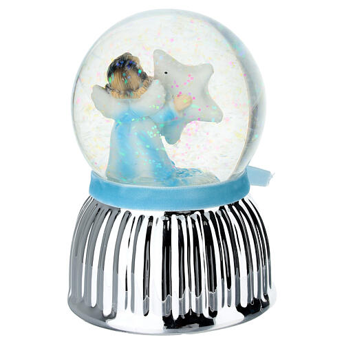 Caixa de música globo de neve com anjinho azul estrela 13 cm Bagutta 4