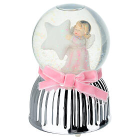 Caixa de música globo de neve com anjinho cor-de-rosa e estrela 13 cm Bagutta