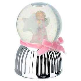 Caixa de música globo de neve com anjinho cor-de-rosa e estrela 13 cm Bagutta