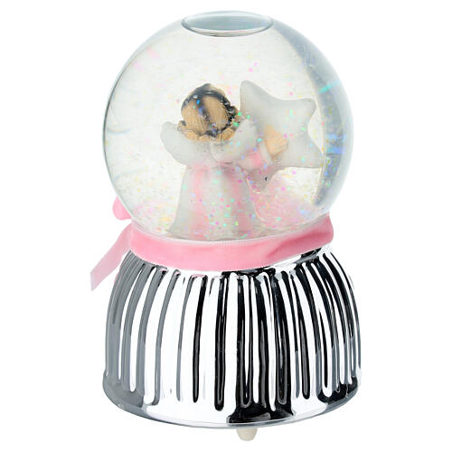 Caixa de música globo de neve com anjinho cor-de-rosa e estrela 13 cm Bagutta 4