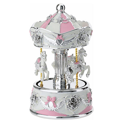 Carrousel musical cadeau rose détails blancs et argentés 15 cm Bagutta 3