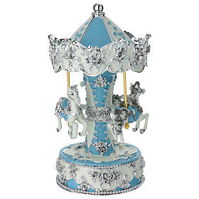 Carrousel musical bleu chevaux finitions blanches et argentées 23 cm Bagutta
