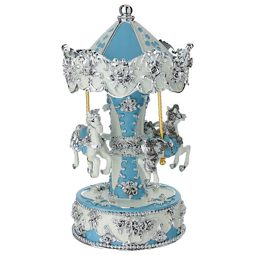 Carillon giostra cavallini azzurro finiture bianche e argento 23 cm Bagutta 1