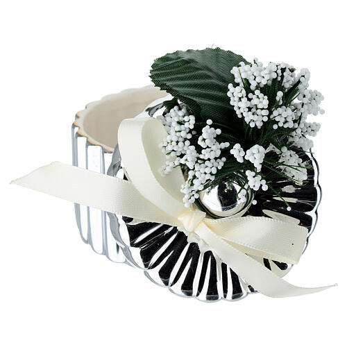 Round silver box with bow and flower decoration by Bagutta, 2.5 in 2