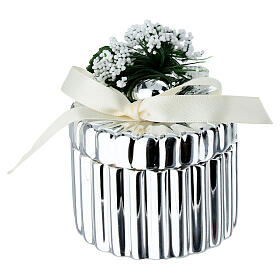 Cofre redondo plateado con lazo y decoración de flores 6 cm Bagutta