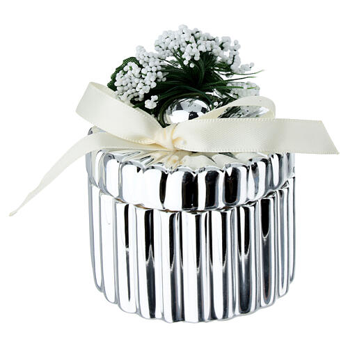 Cofre redondo plateado con lazo y decoración de flores 6 cm Bagutta 1