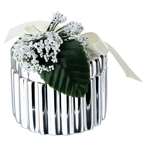 Cofanetto rotondo argentato con fiocchetto e decoro fiori 6 cm Bagutta 3