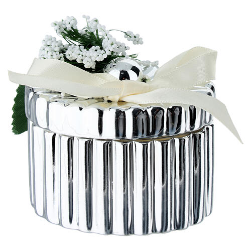 Ovale silberne Schachtel mit Schleife und Blumendekoration 5 cm Bagutta 1