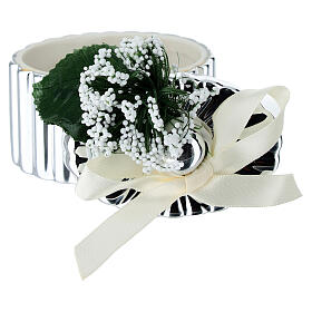 Cofre ovalado plateado con lazo y decoración flores 5 cm Bagutta