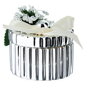 Boîte ovale argentée avec nœud et décoration florale 5 cm Bagutta