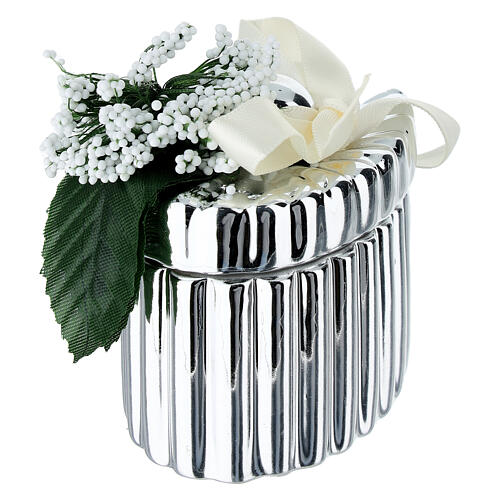 Boîte ovale argentée avec nœud et décoration florale 5 cm Bagutta 4