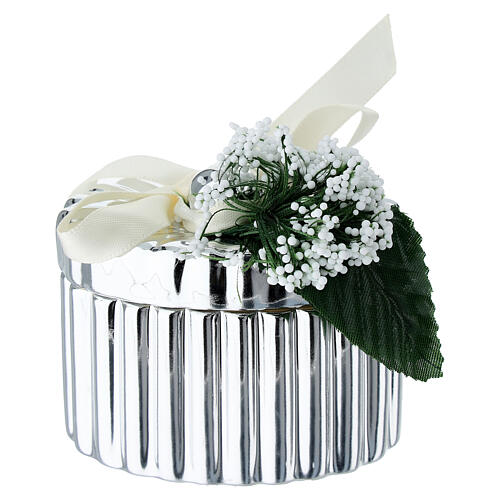 Caixa oval prateada com laço e decoração de flores 5 cm Bagutta 3