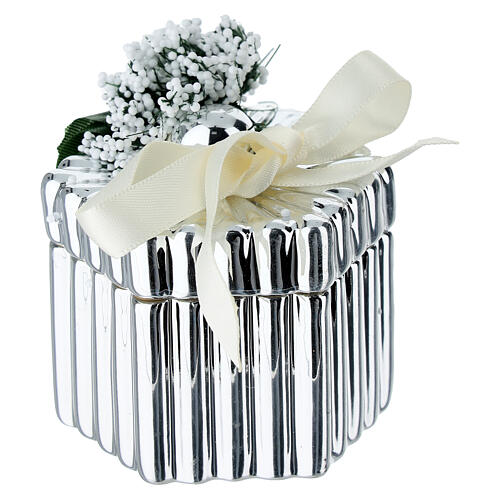 Silver hexagonal box with bow and flower decoration by Bagutta, 2 in 1